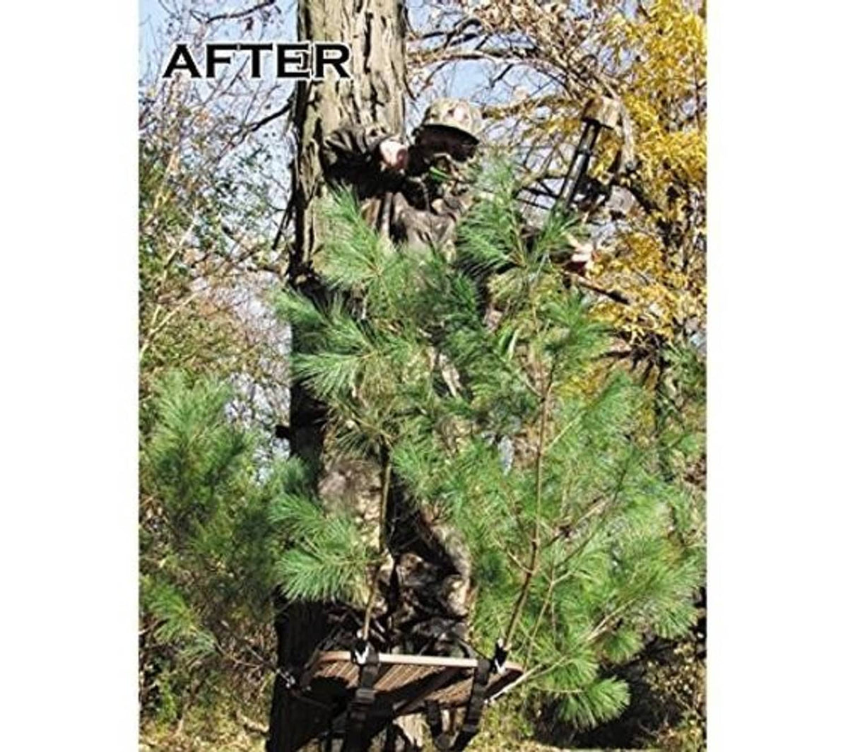 Mounted tree branch holders with crossbar and straps for archery stand use outdoors