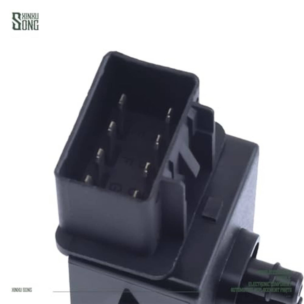 Black 6-way seat switch, close-up of the top connector housing
