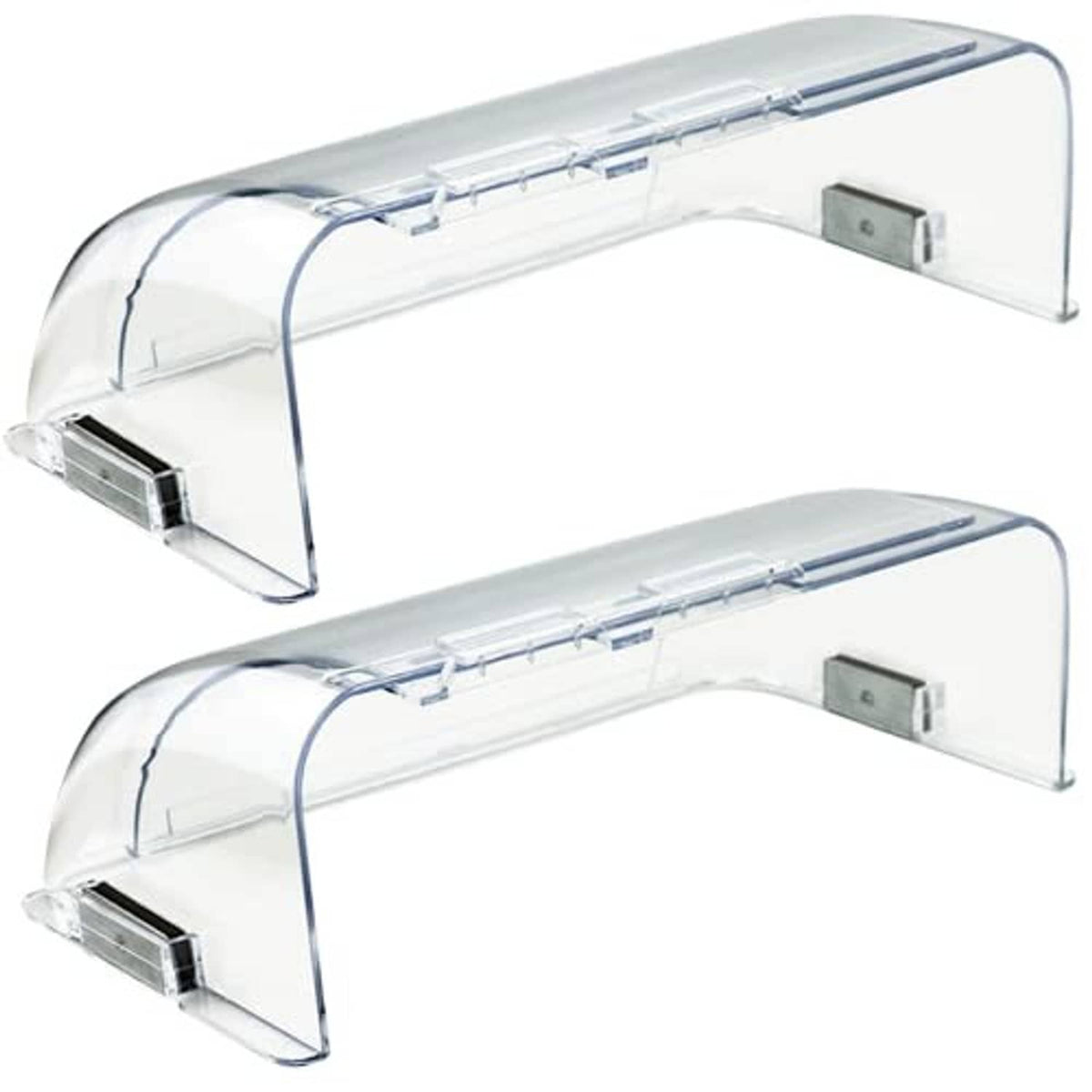 Two clear U-shaped air vent deflectors with gray mounting tabs, 2-pack