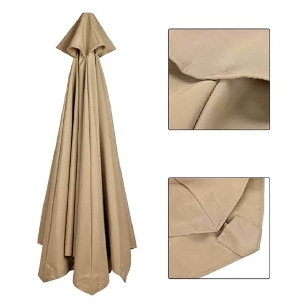 Beige patio umbrella replacement cover with stitched seams and panel details