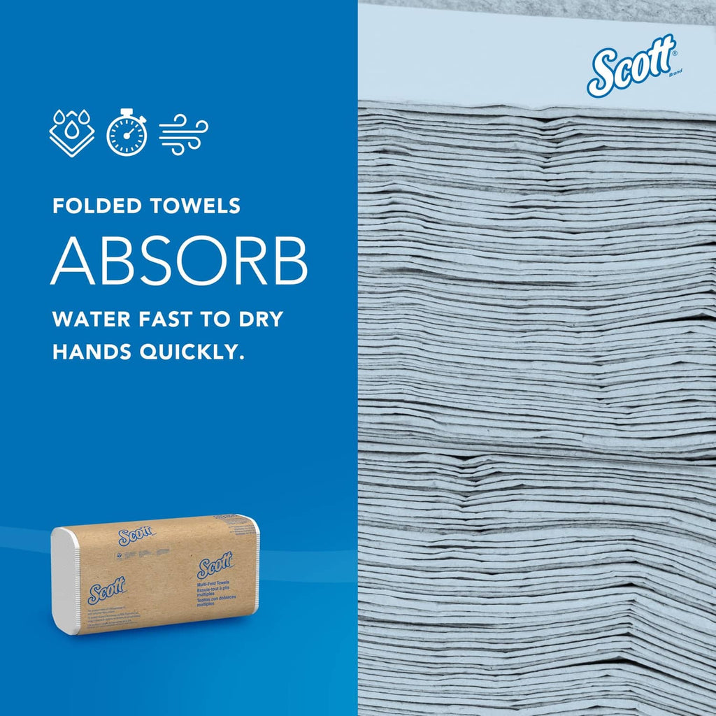 Absorbent folded white paper towels with stacked ridges and kraft roll