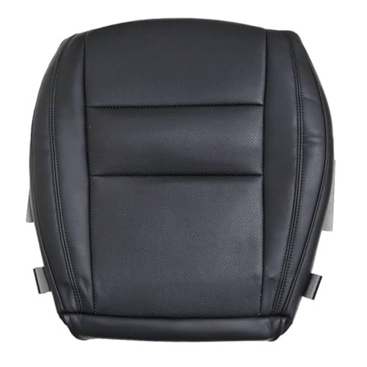 Black front driver seat cover bottom with smooth leather-like surface and stitched panels