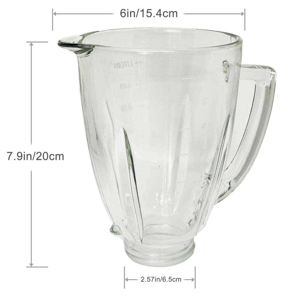 Clear 6-cup blender glass jar with side handle and spout