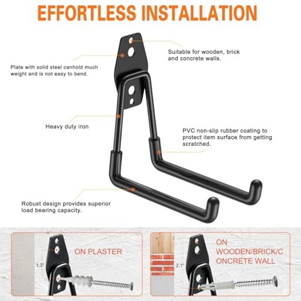 Black U-hook garage hook with PVC anti-slip coating and mounting screws
