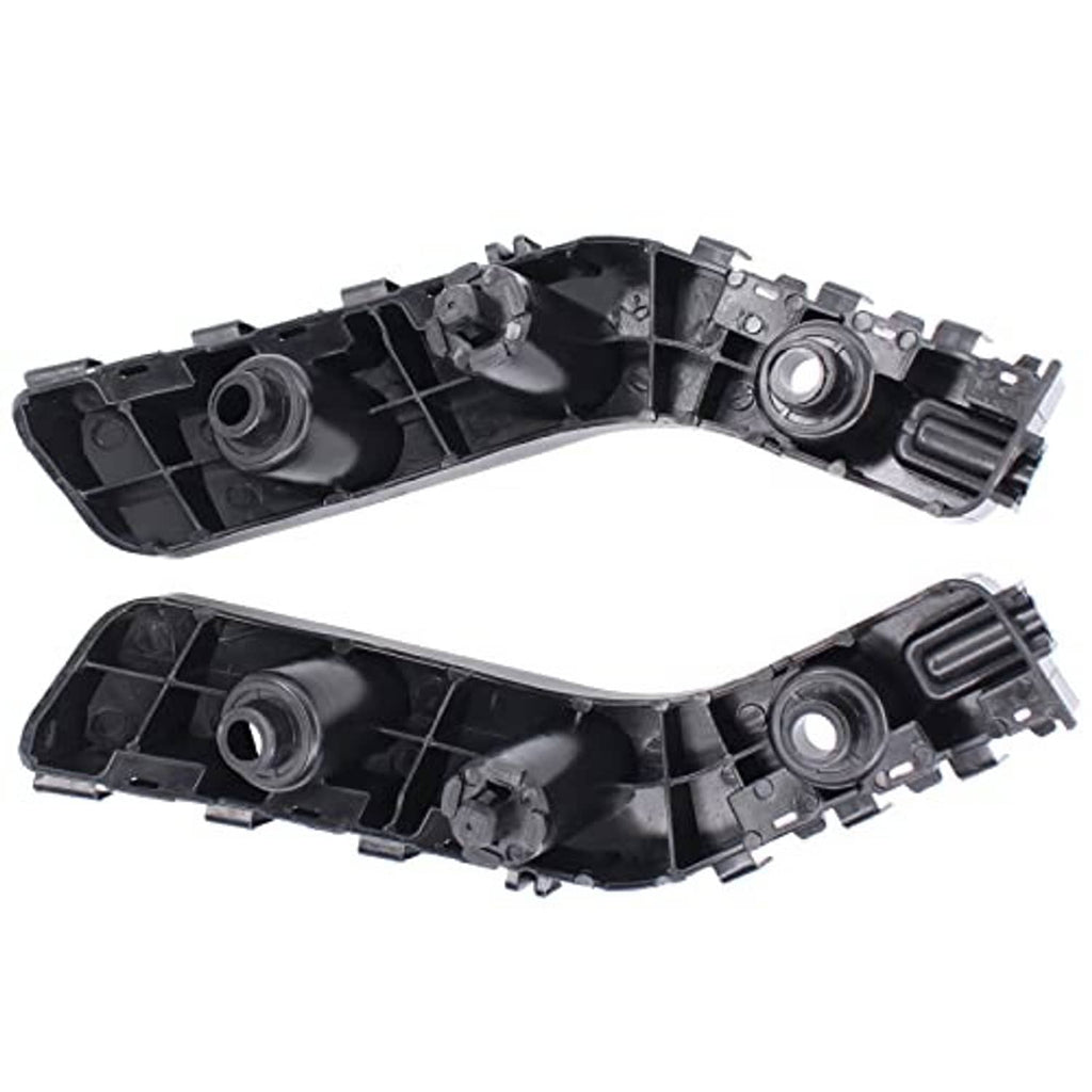 Pair of front bumper bracket retainer mounts, black plastic, underside with circular ports