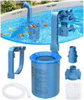 Wall-mount above-ground pool skimmer kit with blue skimmer basket, bucket, and 3 socks