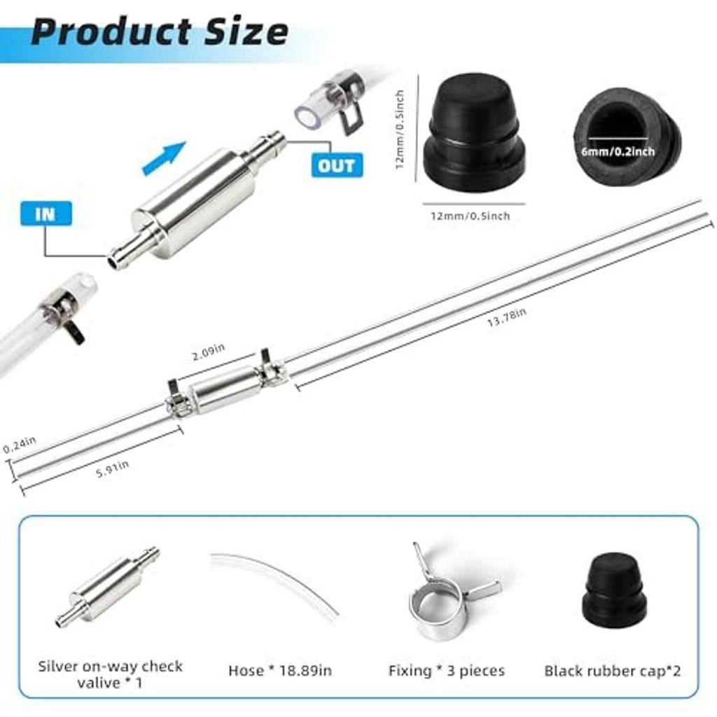 Brake bleeder hose set with aluminum cylinder, clear hose lines, and black rubber caps