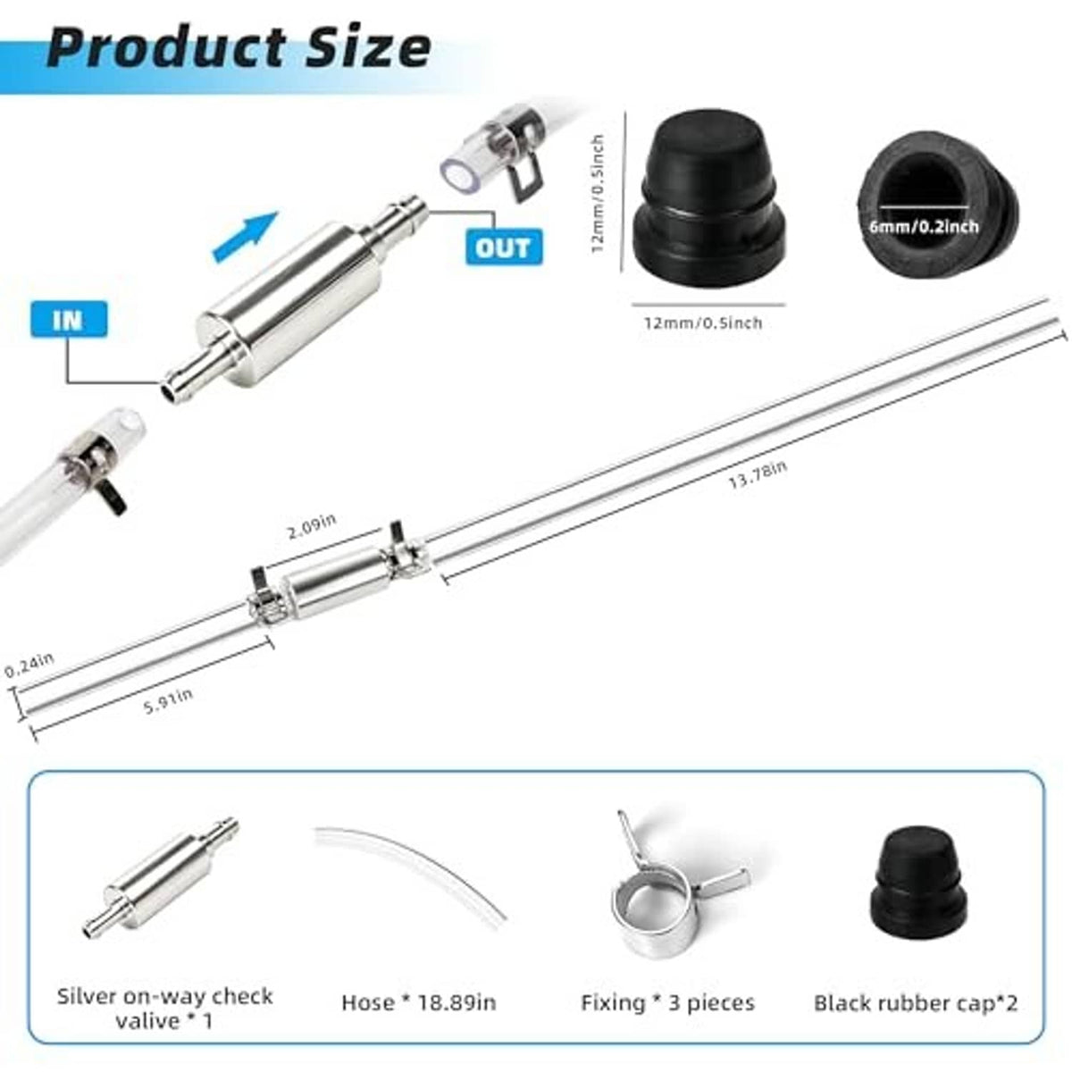 Brake bleeder hose set with aluminum cylinder, clear hose lines, and black rubber caps