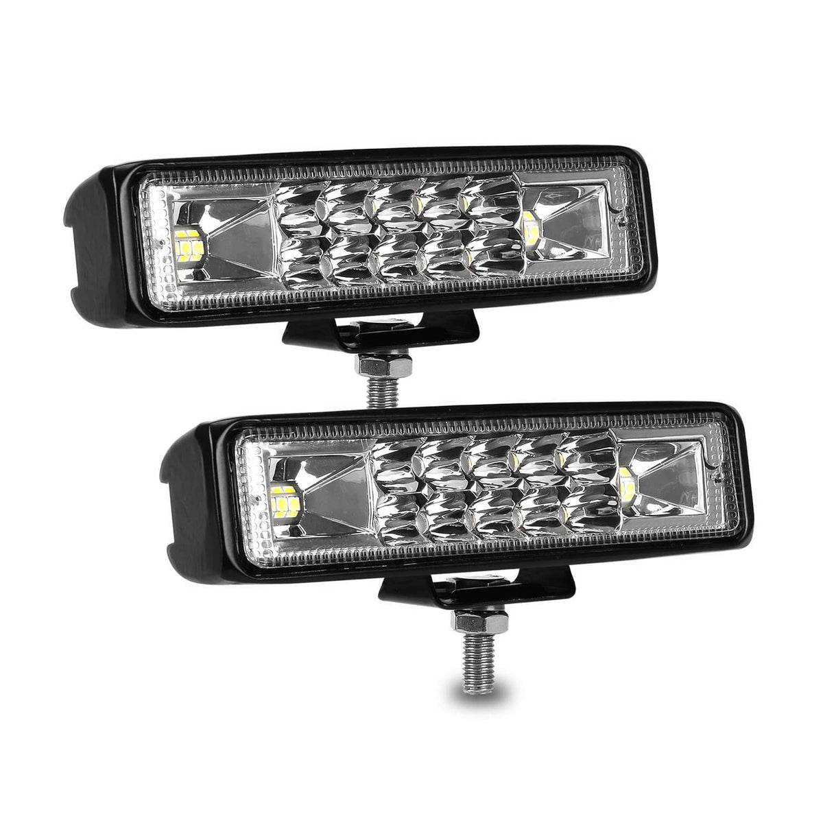 Pair of rectangular LED light bars with clear lens, black housing, and mounting studs