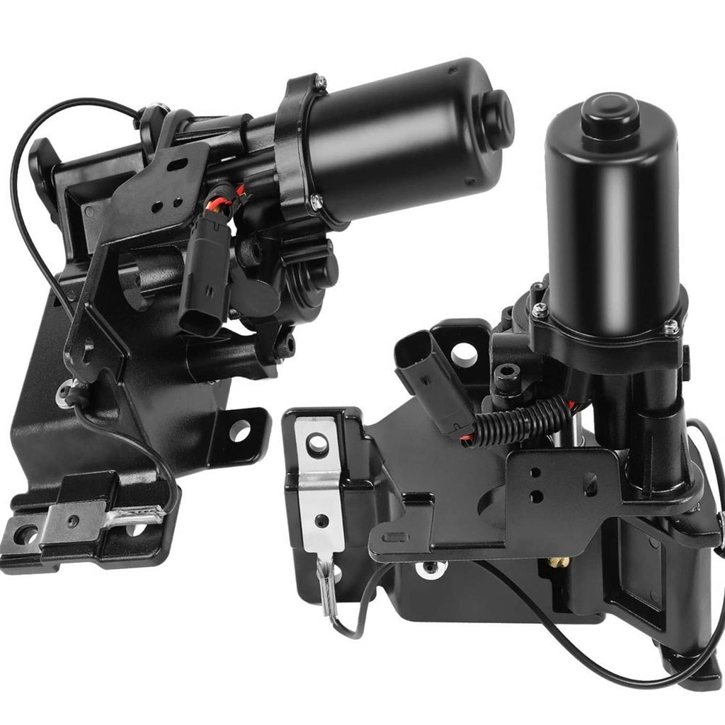 Power running board motor assembly with black cylinders and mounting brackets