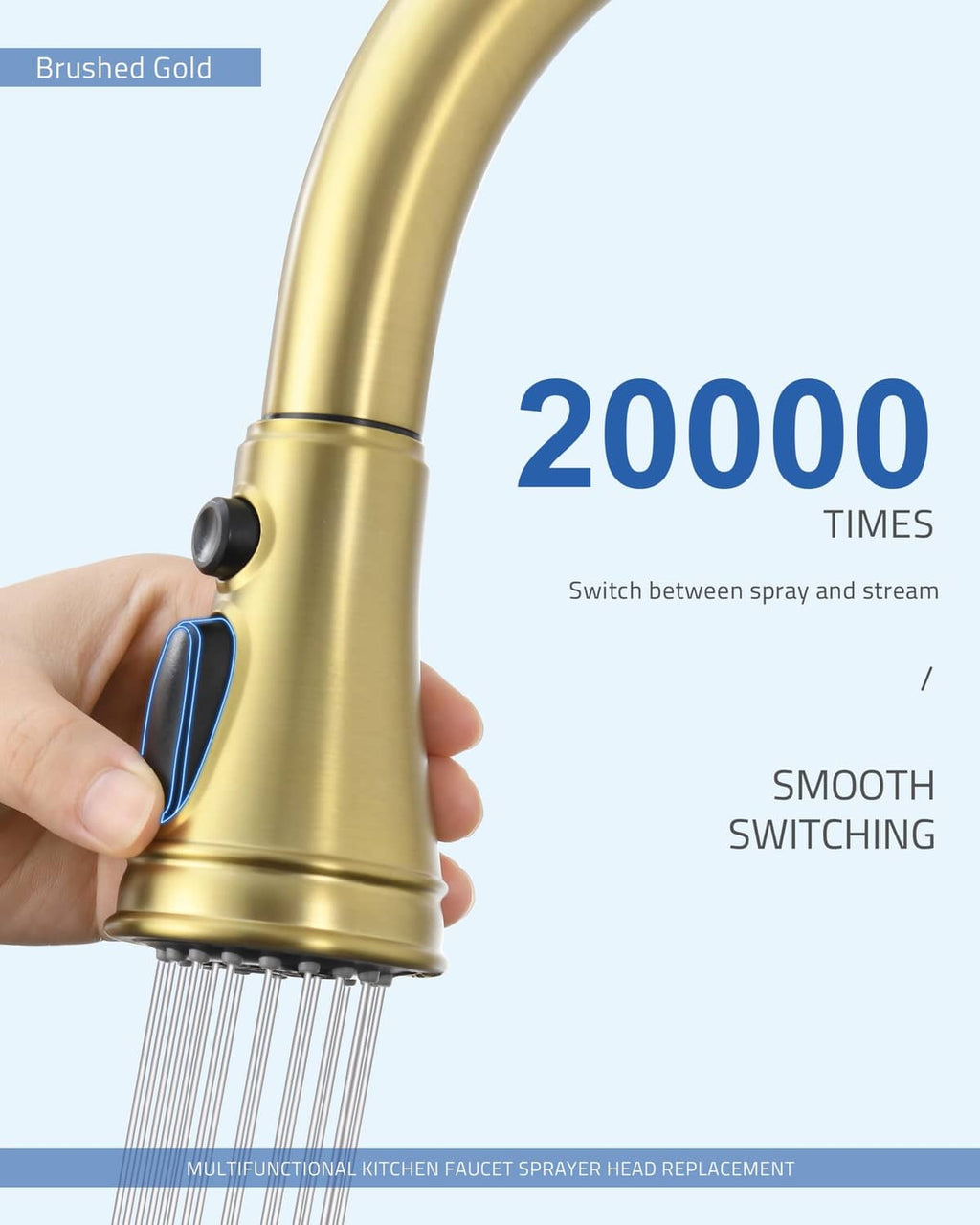 Brushed gold sprayer handle with dual-mode selector and black control button