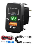 Dual USB car charger with green volt display, Type-C PD and QC 3.0 ports