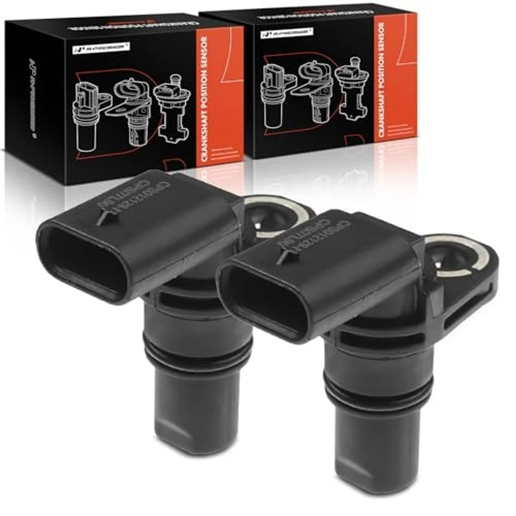 Engine camshaft position sensor with two black connectors and gray mounting stems