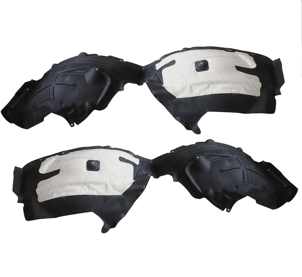 4-piece front fender liner set with black plastic and white foam backing pads