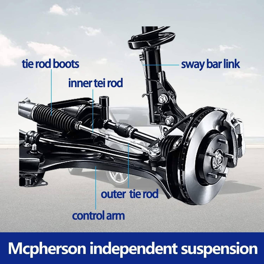 Black suspension linkage with tie rods, sway bar link, and control arm