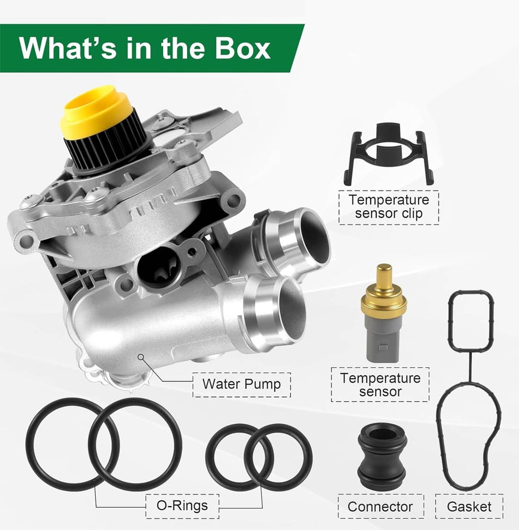 Water pump kit with thermostat sensor clip, connector, gasket, and O-rings