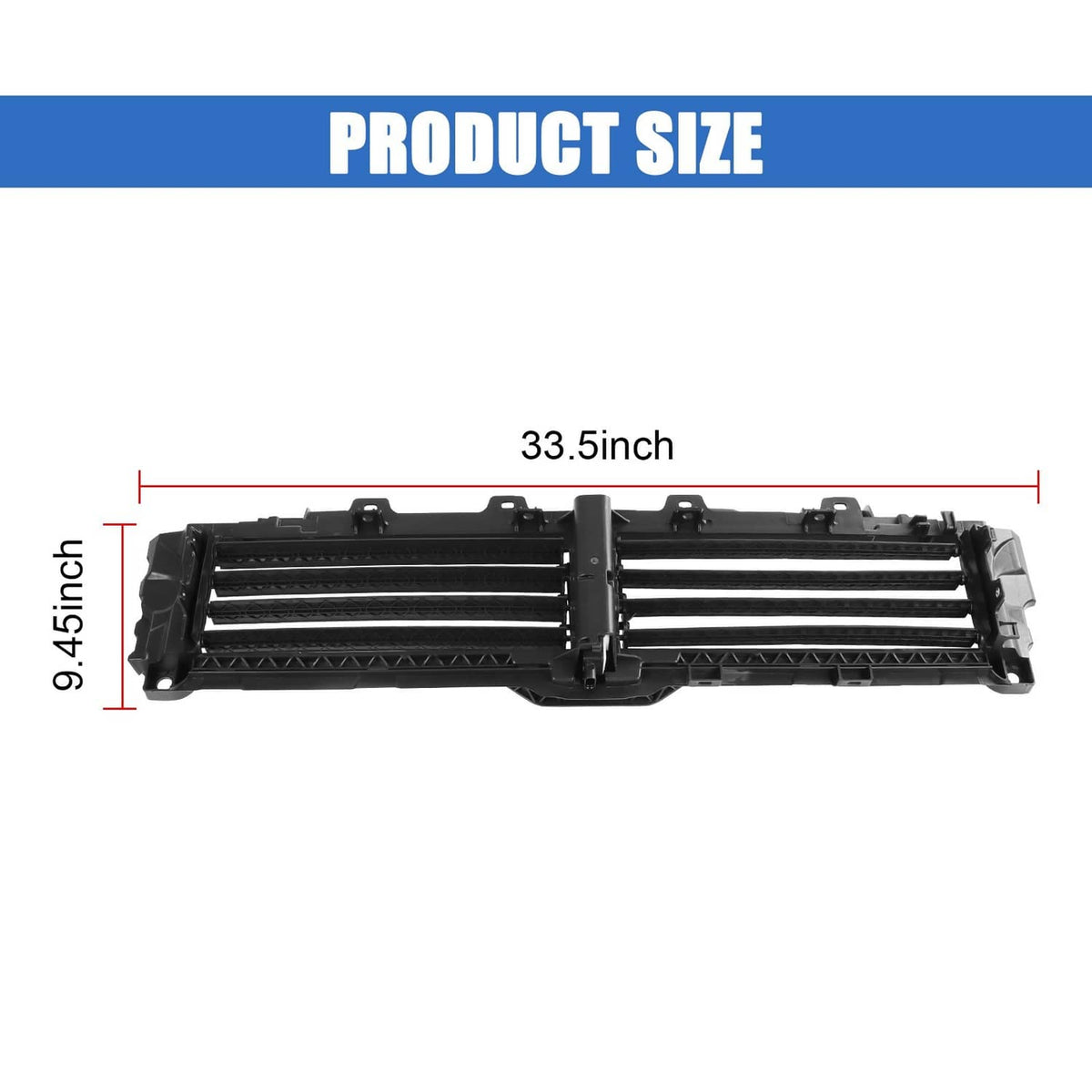 Upper radiator air shutter grille with motor, black grille size view with bars