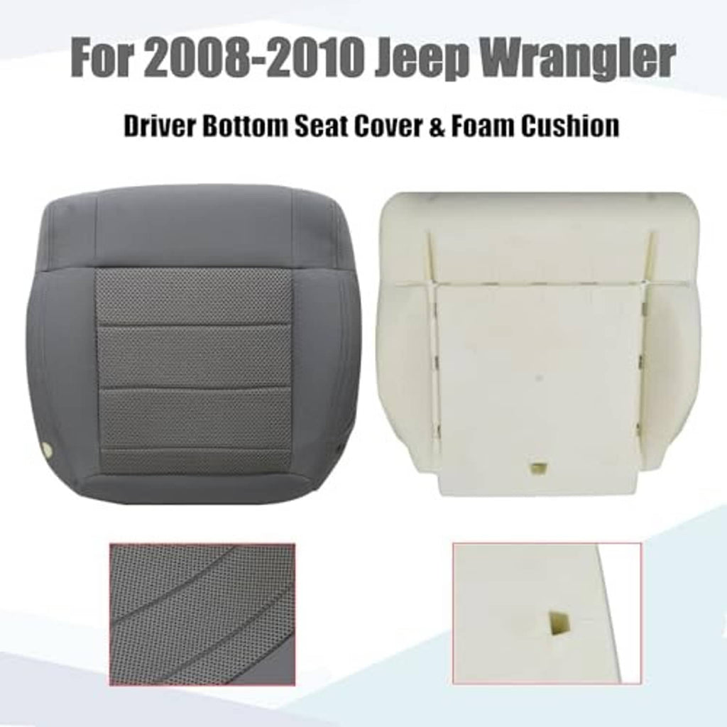 Driver-side bottom seat cover set with gray cloth and foam cushion, plus detail insets