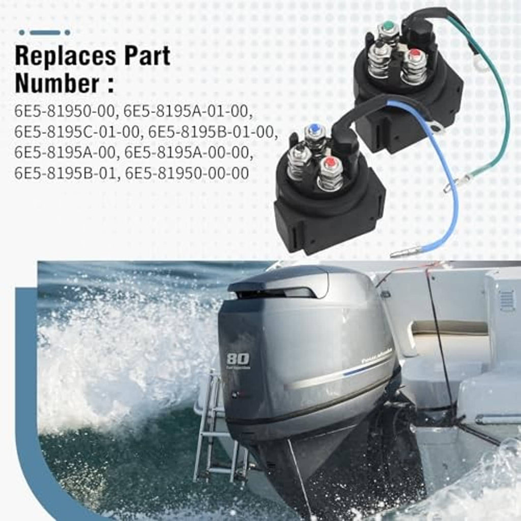 Pair of black relay solenoids with battery-style posts and blue/green wire leads