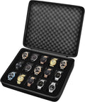 Black 15-slot watch storage case with textured lid and foam watch insert