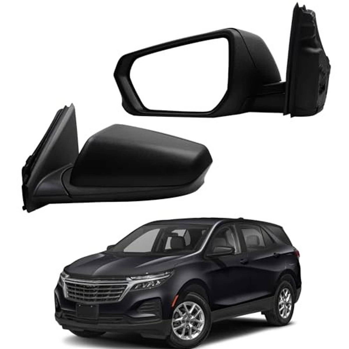 Black driver side mirror with textured housing and mirror glass, replacement
