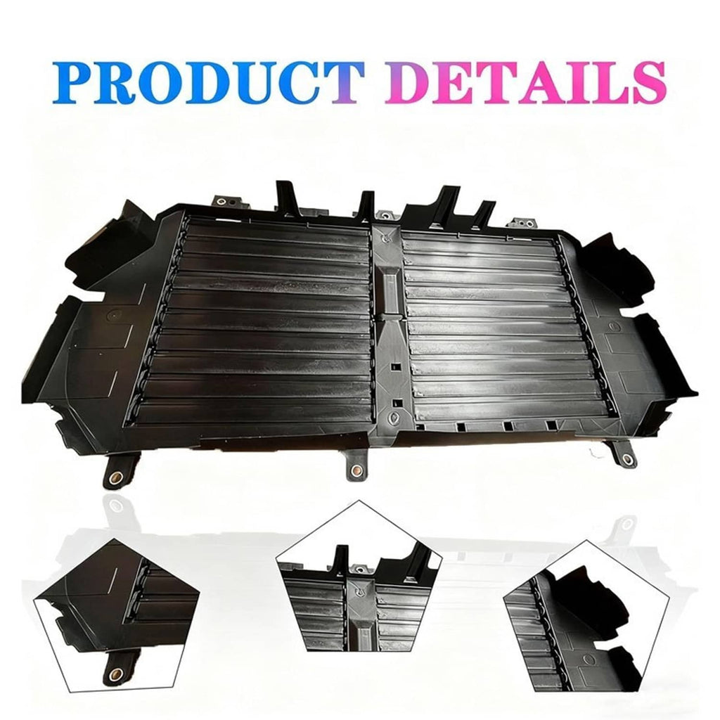 Active air grille shutter assembly top view with black and silver louver panels