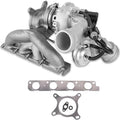 Turbocharger assembly with metal exhaust housing, inlet pipe, and mounting gaskets