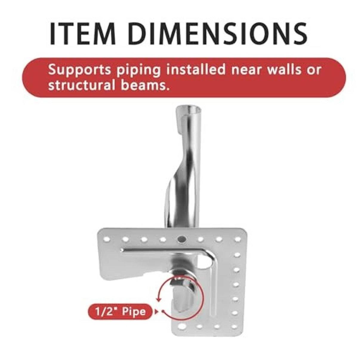Metal 90-degree elbow bend support with nail flange plate for 1/2 in pipe