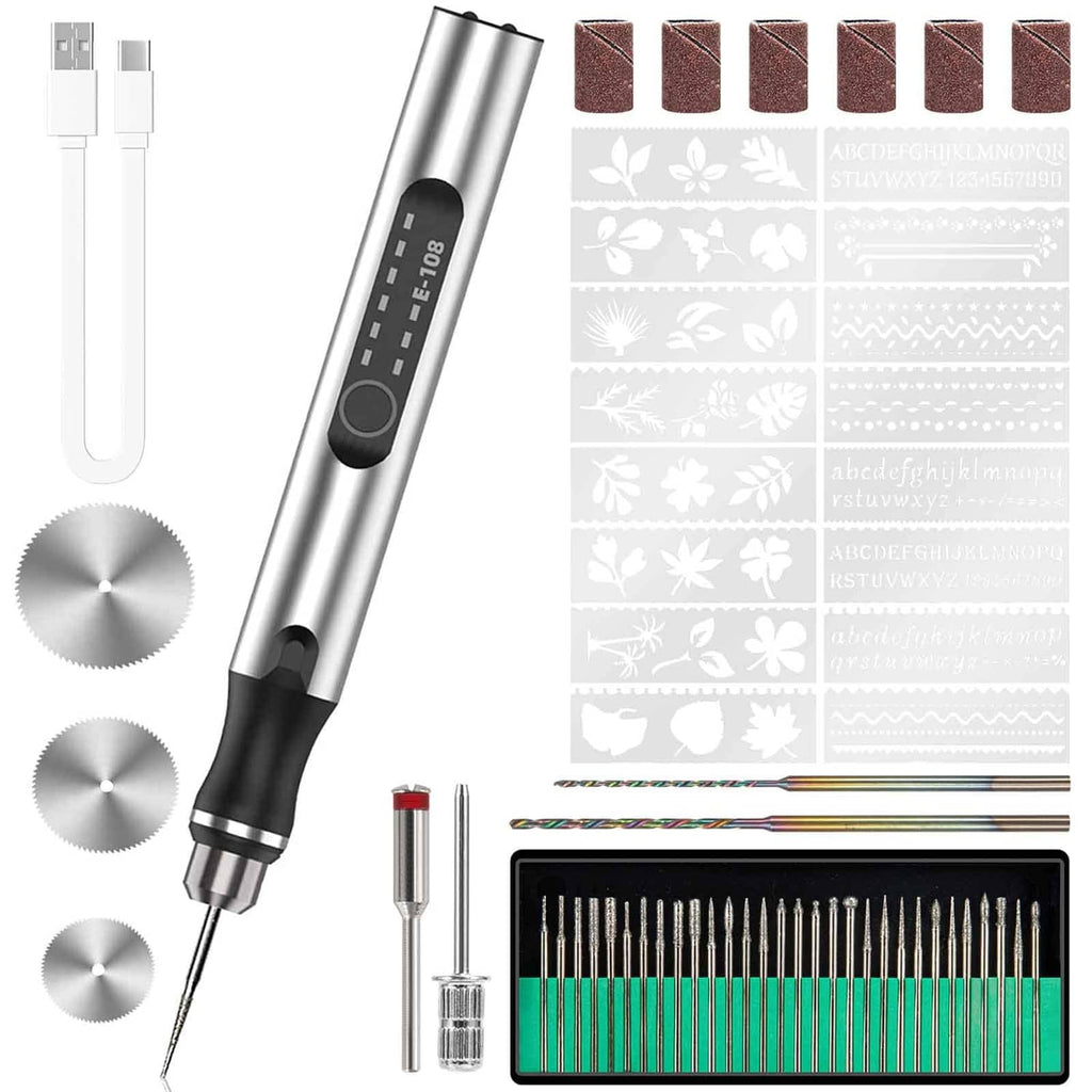Portable electric engraving pen with interchangeable saw bits and storage case
