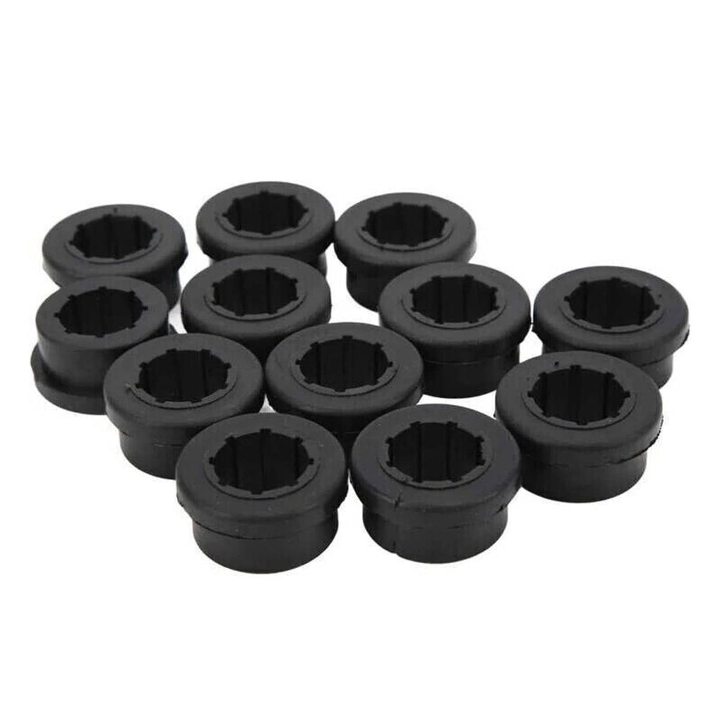 Lower control arm bushing kit, grouped black rubber bushings with splined openings