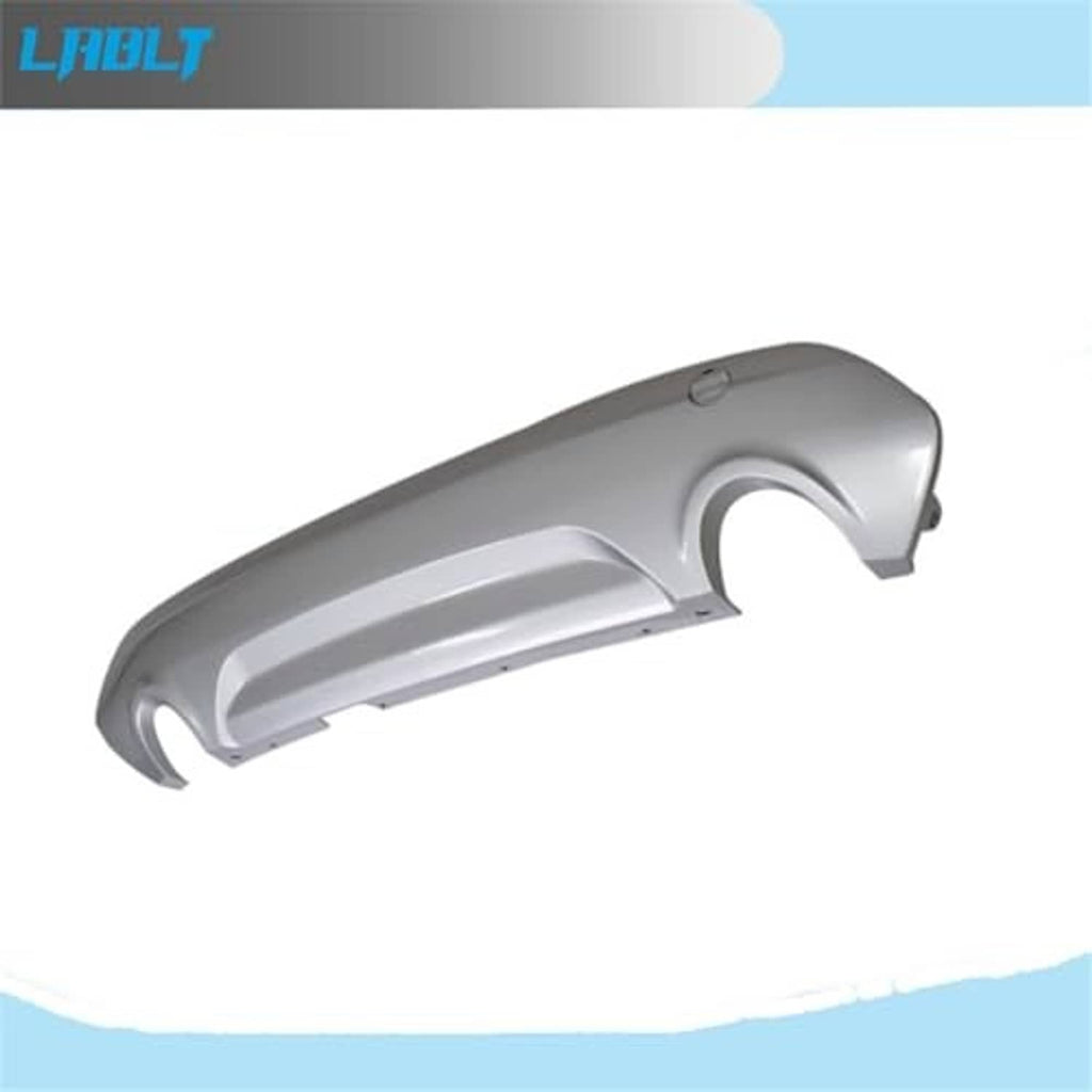 Rear lower bumper cover, silver-gray close-up with mounting tabs and cutouts