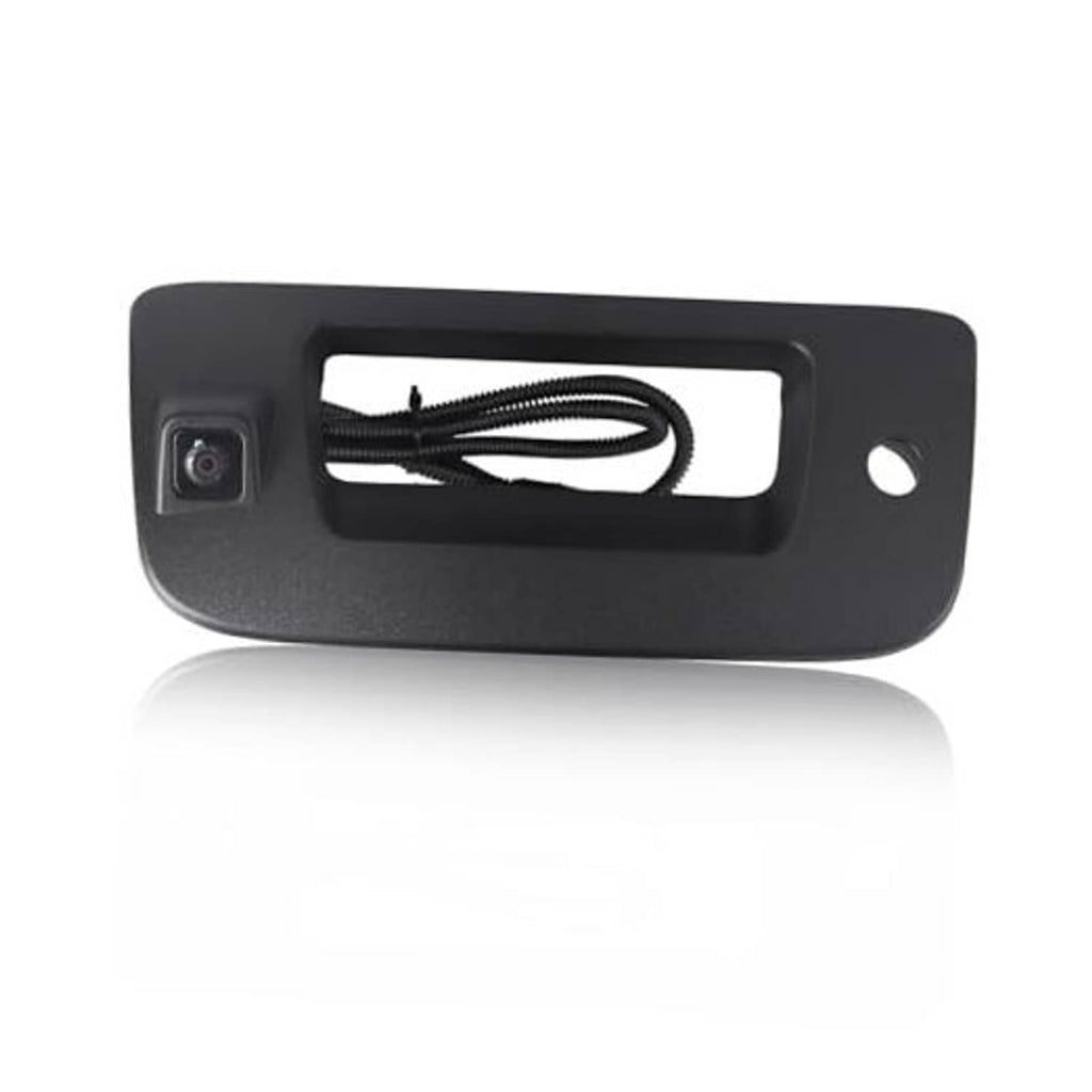 Black tailgate handle backup camera with square lens window and cable
