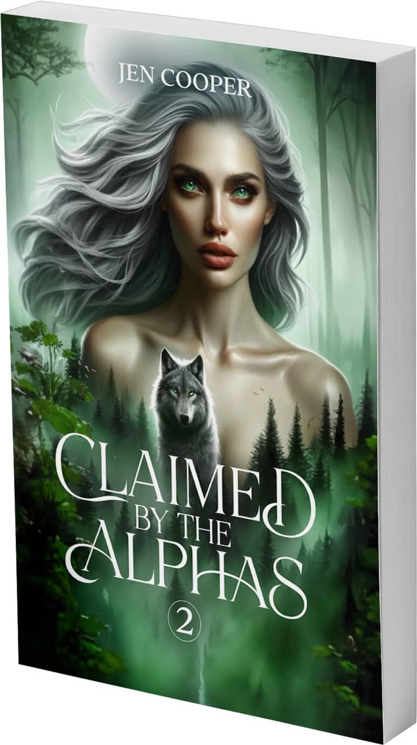 Claimed by the Alphas paperback, Book 2 front cover with wolf and fantasy character