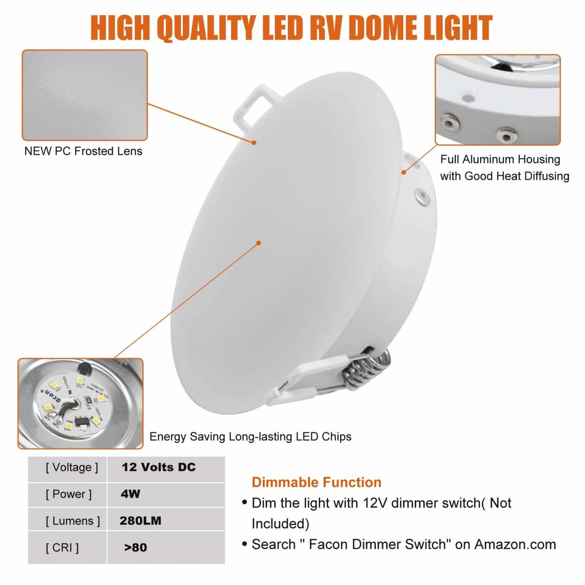 White recessed LED puck light with full aluminum housing and LED chips