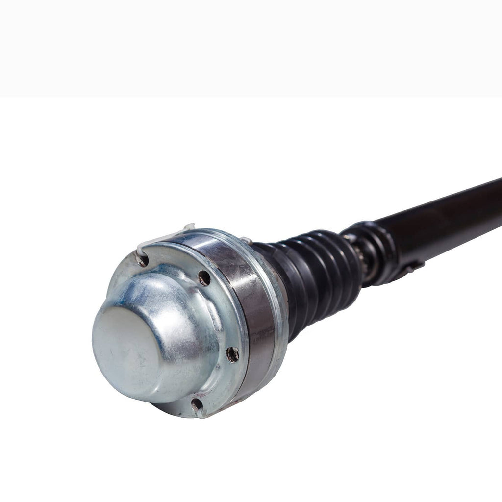Front drive shaft flange housing with metal cover and rubber boot