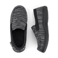 Men's tweed moc slippers, charcoal-black knit upper with memory-foam lining