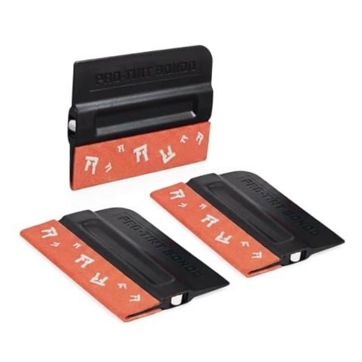 Orange and black window squeegee set with felt edge, scratch-free blade tools (3-pack).