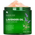 Majestic Pure lavender oil foot cream jar, green with lavender flowers, 8 oz.