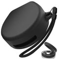 Black soft silicone charging case cover with cord loop and snap-on latch.