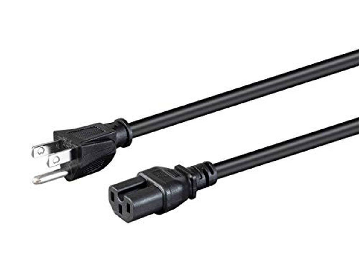 Black power cord with NEMA 5-15P plug and IEC 60320 C15 connector