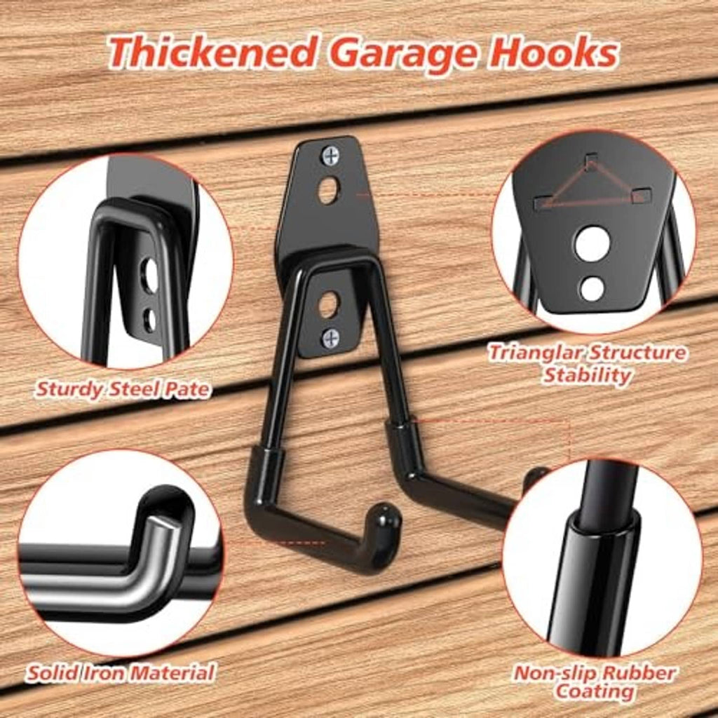 Black steel garage hook with mounting plate and anti-slip rubber coating