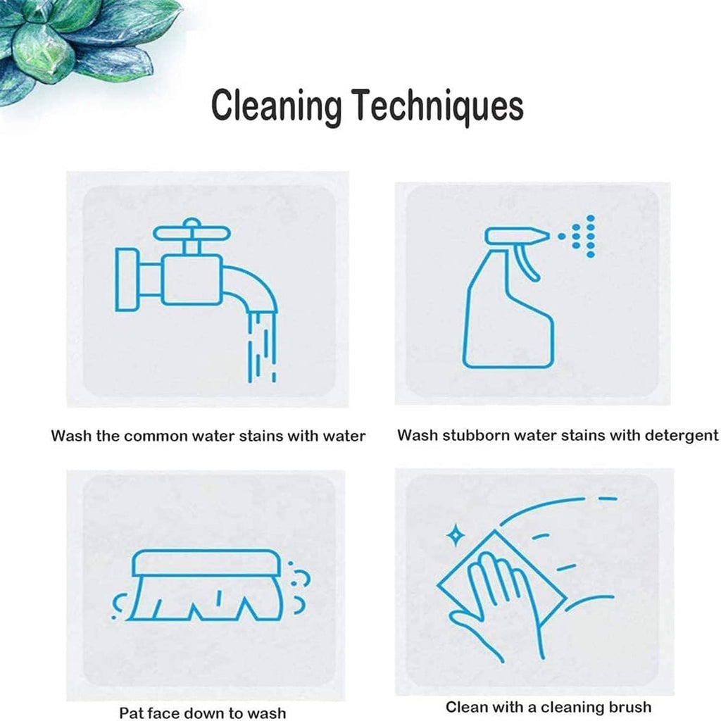 Cleaning instructions graphic for sea dolphin shower curtain set: water and detergent icons