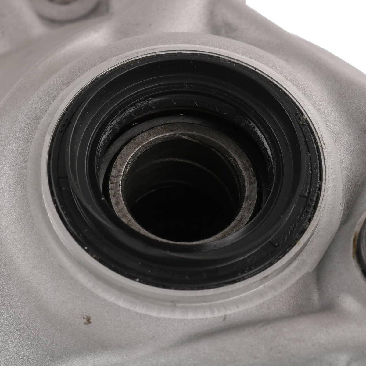 Front axle differential carrier close-up of oil seal and inner bearing surface