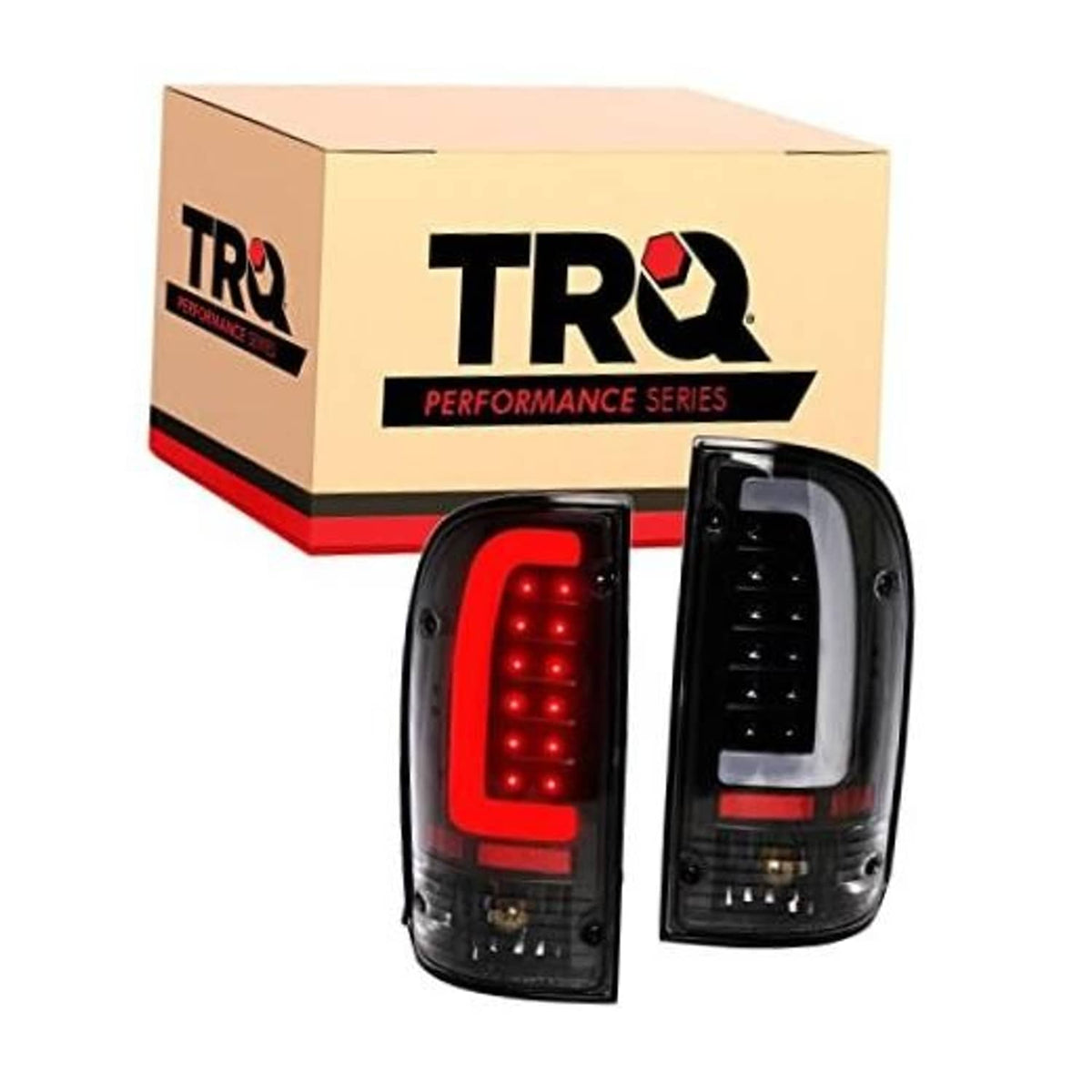 Pair of performance LED tail lights with black housing, clear lens, red LED glow