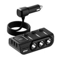Car cigarette lighter splitter with 3 charging ports, black case and cables