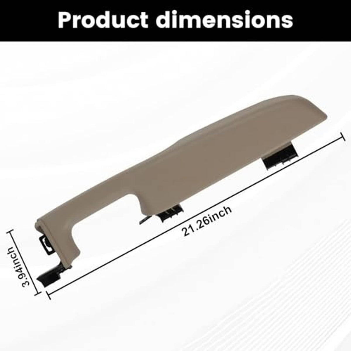 Beige front door armrest cover with black clips, side profile view