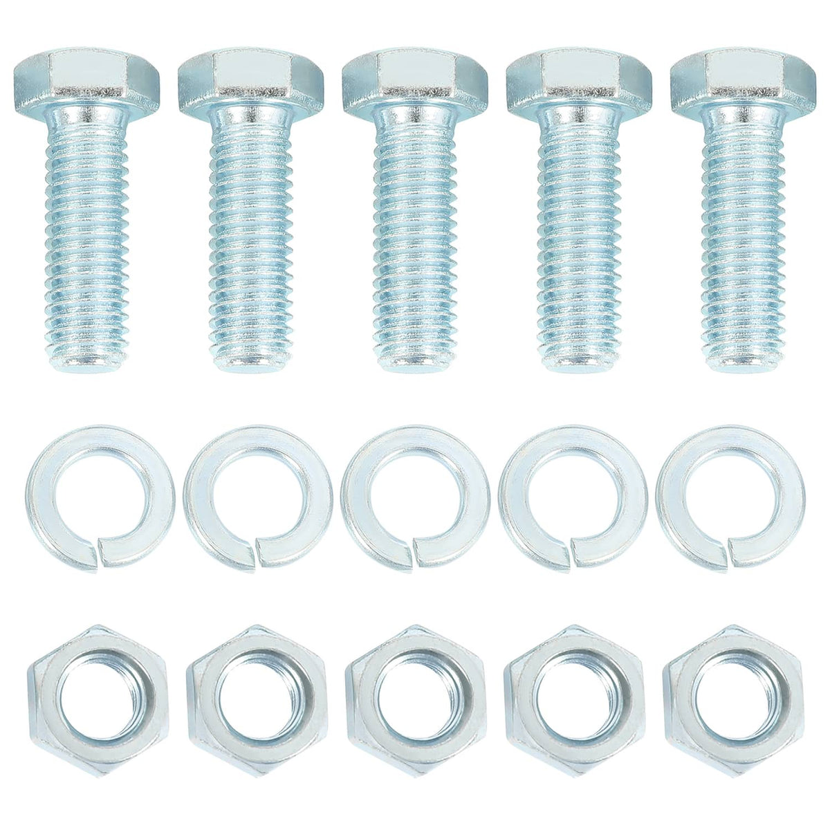 Steel hex bolts with zinc finish and matching flat washers