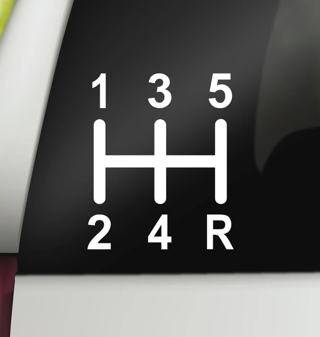 Car 5-speed manual shift decal, black with white shift numbers 1-5 and H with R