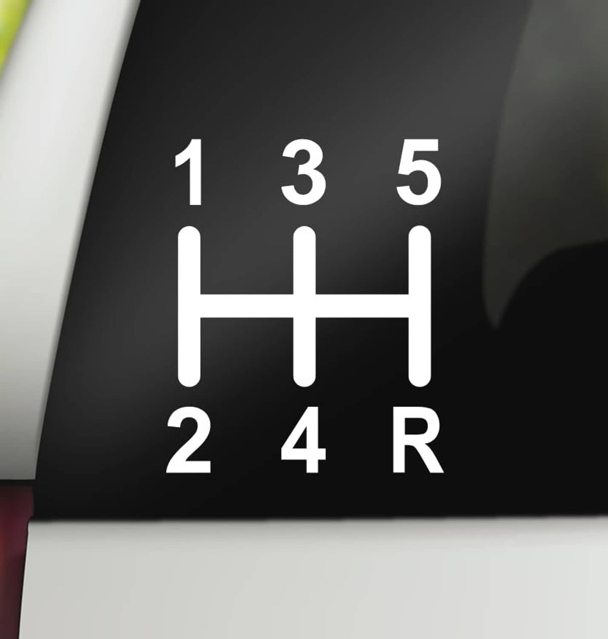 Car 5-speed manual shift decal, black with white shift numbers 1-5 and H with R