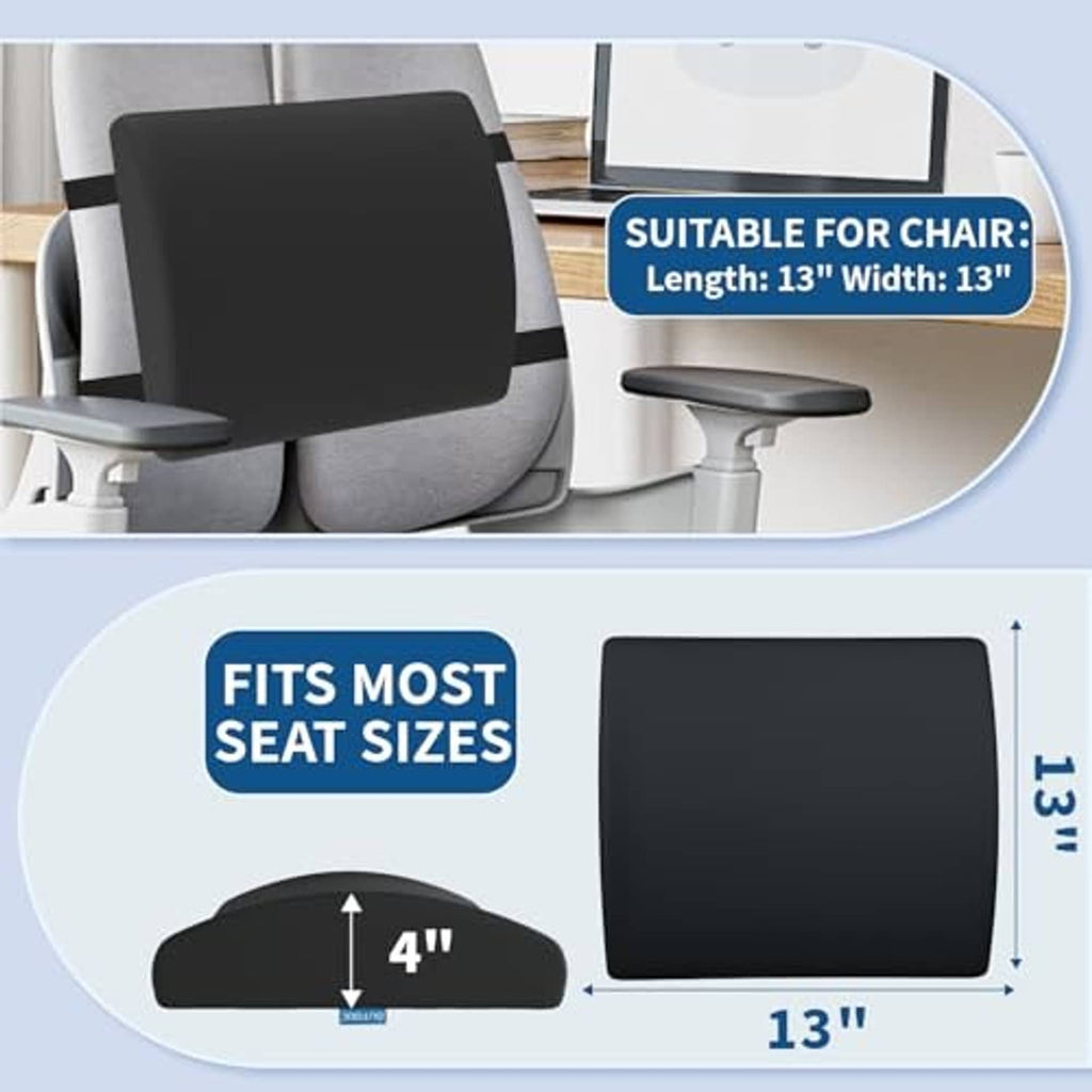 Black ergonomic seat cushion with raised back and contoured support for chairs